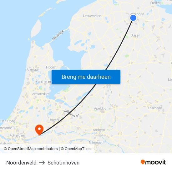 Noordenveld to Schoonhoven map