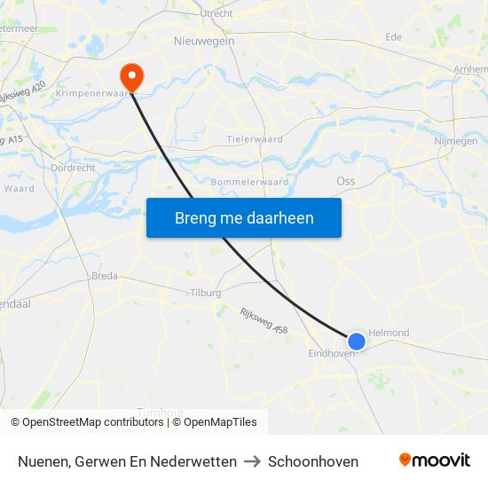 Nuenen, Gerwen En Nederwetten to Schoonhoven map