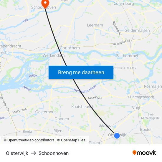 Oisterwijk to Schoonhoven map