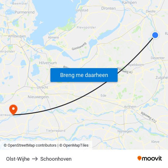 Olst-Wijhe to Schoonhoven map