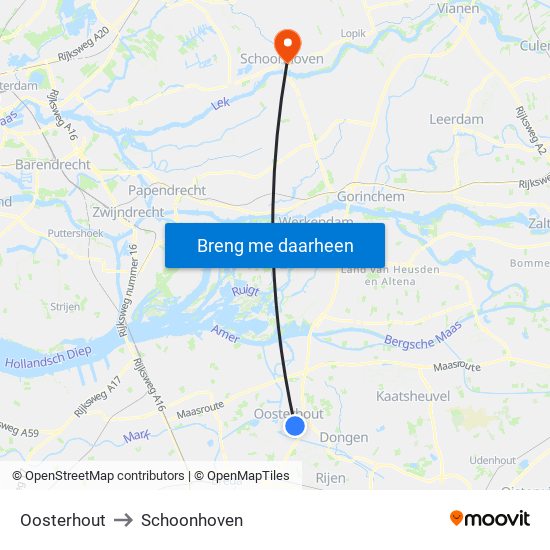 Oosterhout to Schoonhoven map