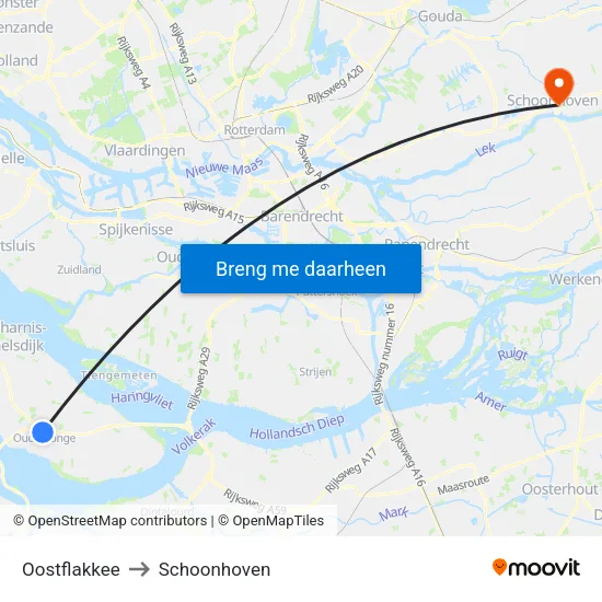 Oostflakkee to Schoonhoven map