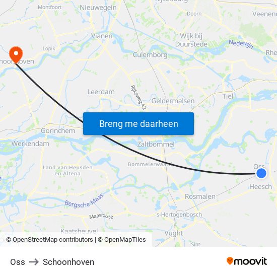 Oss to Schoonhoven map