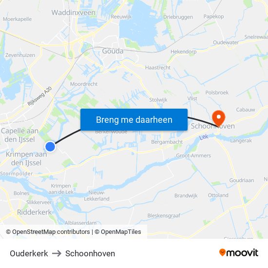 Ouderkerk to Schoonhoven map