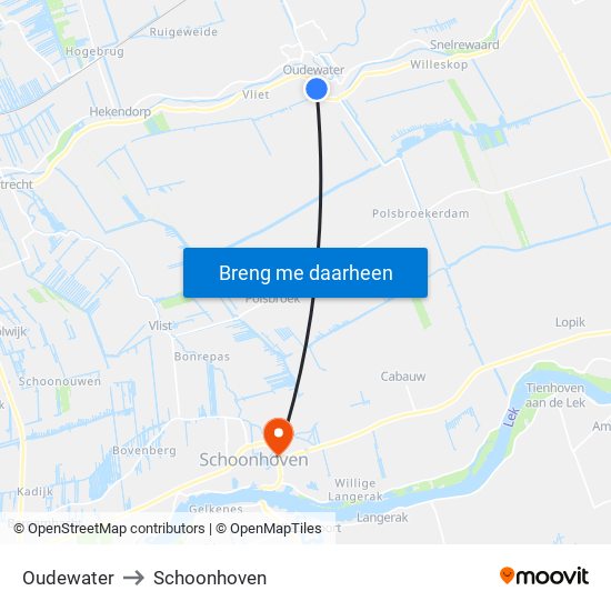 Oudewater to Schoonhoven map