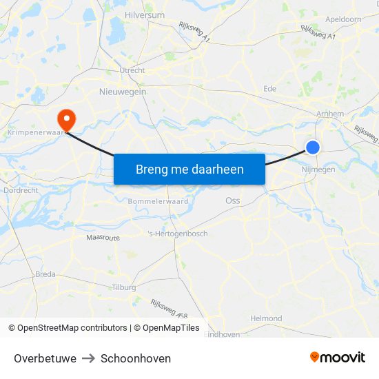 Overbetuwe to Schoonhoven map