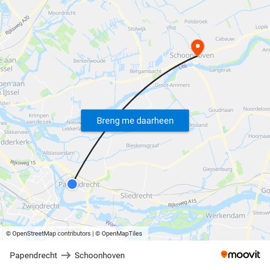 Papendrecht to Schoonhoven map