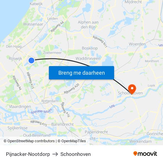 Pijnacker-Nootdorp to Schoonhoven map