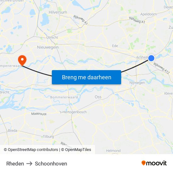 Rheden to Schoonhoven map