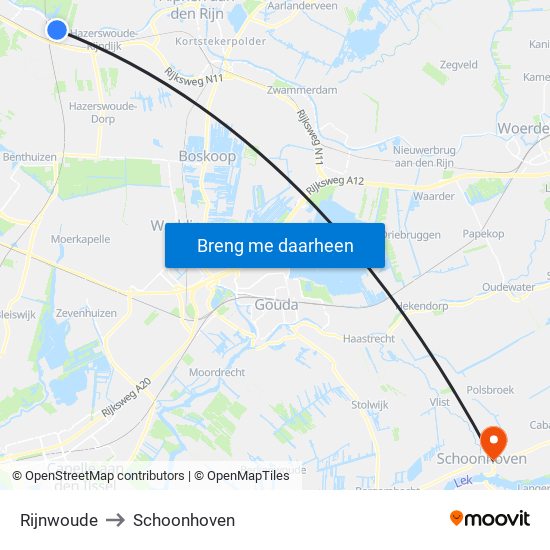 Rijnwoude to Schoonhoven map