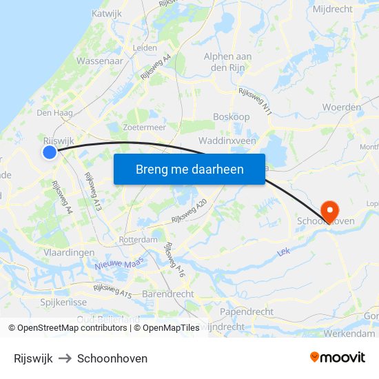 Rijswijk to Schoonhoven map