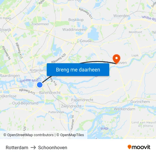 Rotterdam to Schoonhoven map