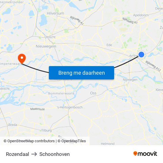 Rozendaal to Schoonhoven map