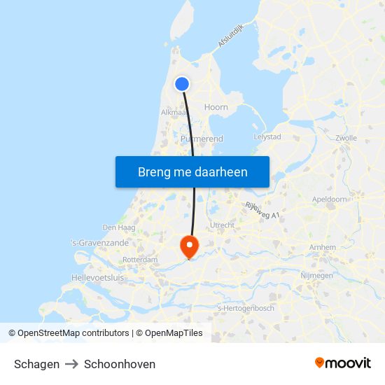 Schagen to Schoonhoven map