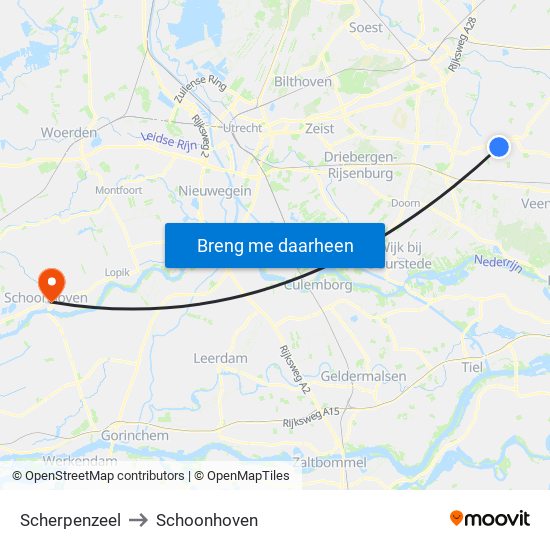 Scherpenzeel to Schoonhoven map