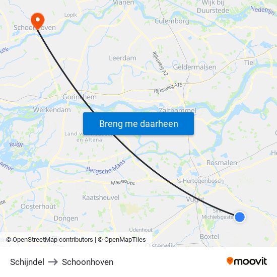 Schijndel to Schoonhoven map