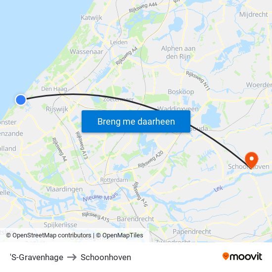 'S-Gravenhage to Schoonhoven map