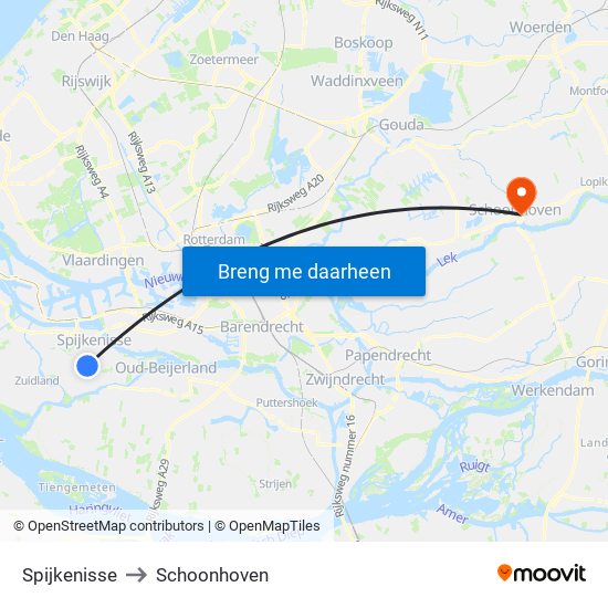 Spijkenisse to Schoonhoven map