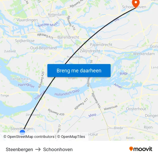 Steenbergen to Schoonhoven map