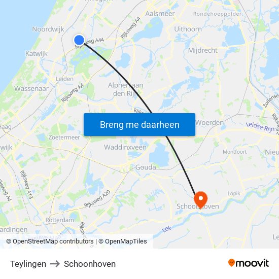 Teylingen to Schoonhoven map