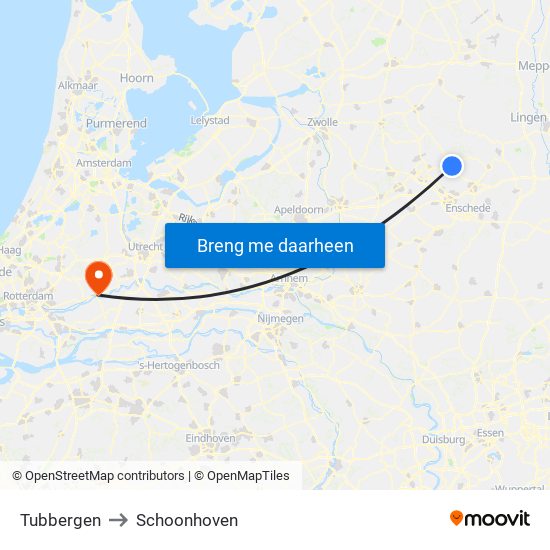 Tubbergen to Schoonhoven map
