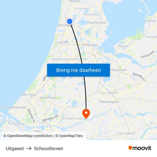 Uitgeest to Schoonhoven map