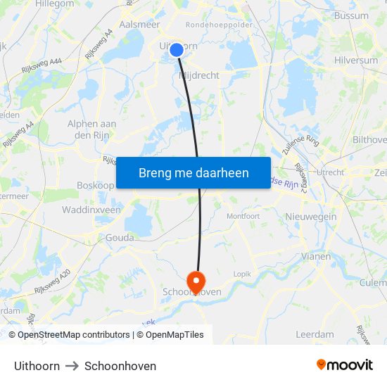 Uithoorn to Schoonhoven map