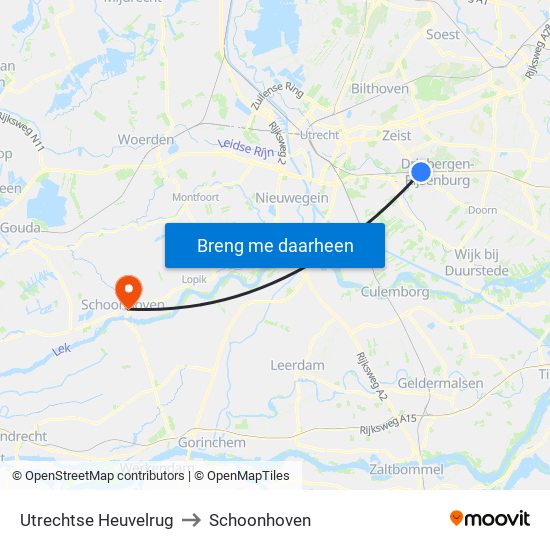 Utrechtse Heuvelrug to Schoonhoven map