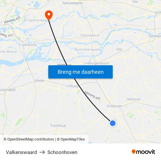 Valkenswaard to Schoonhoven map