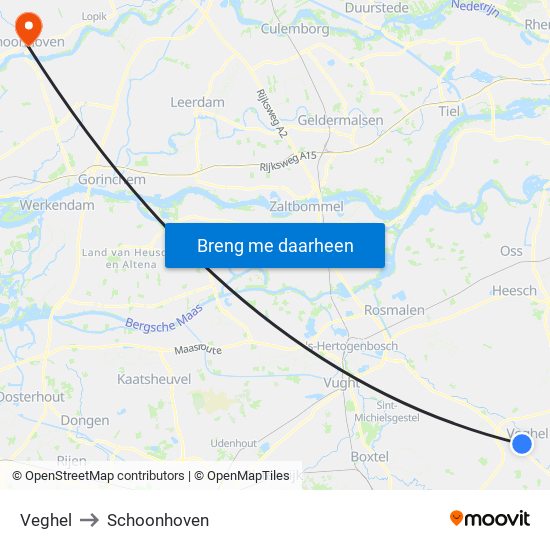 Veghel to Schoonhoven map