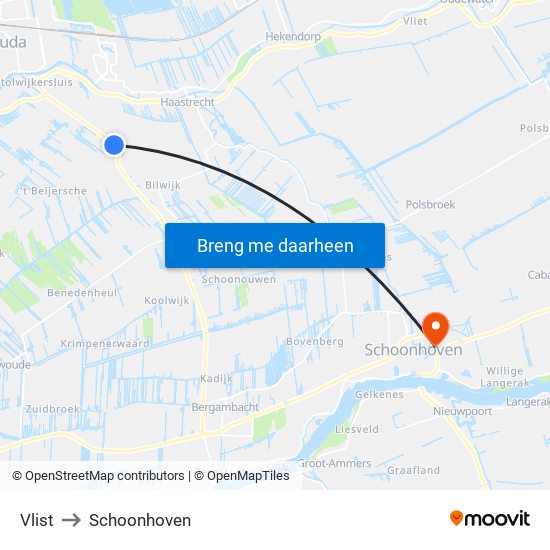 Vlist to Schoonhoven map