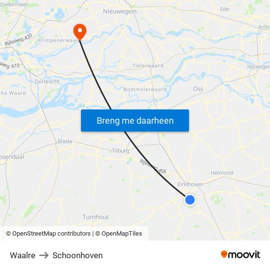 Waalre to Schoonhoven map