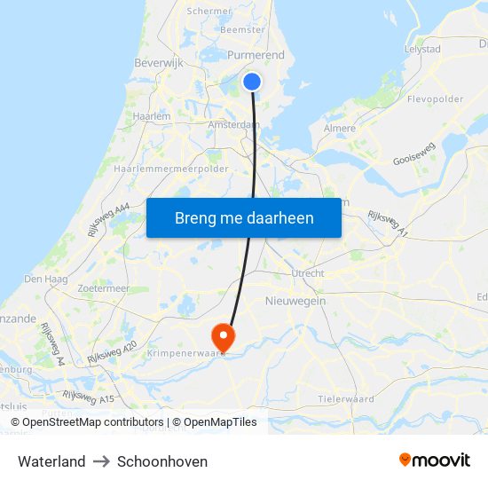 Waterland to Schoonhoven map