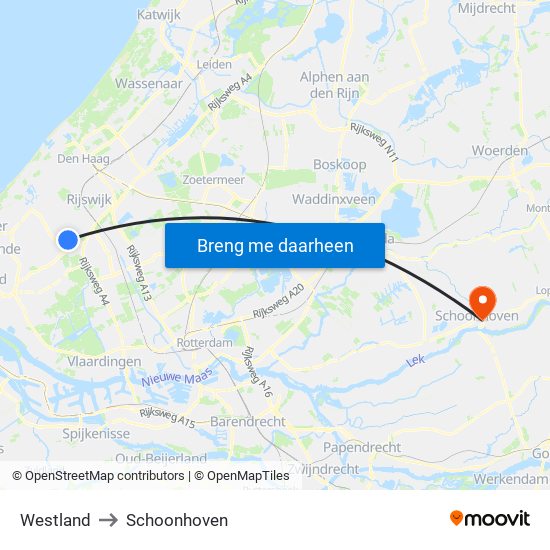 Westland to Schoonhoven map
