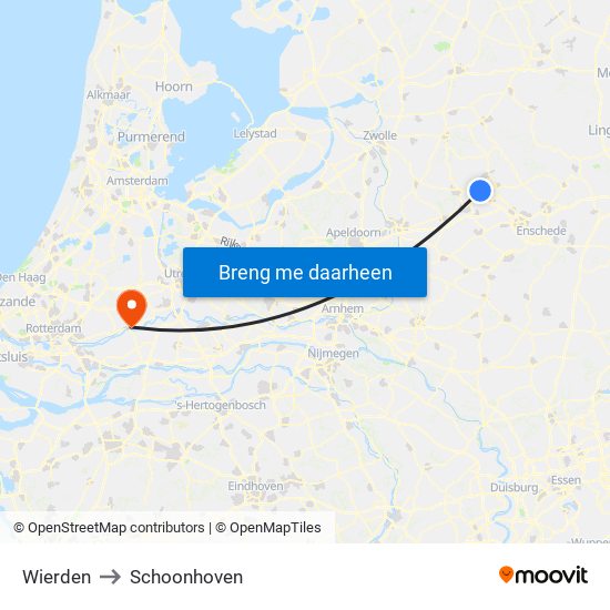 Wierden to Schoonhoven map