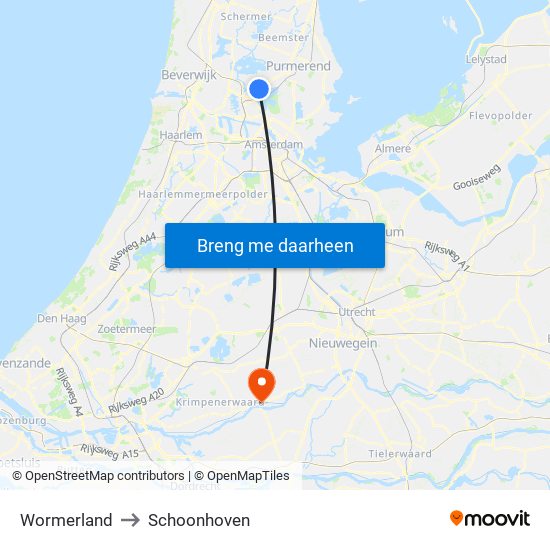 Wormerland to Schoonhoven map