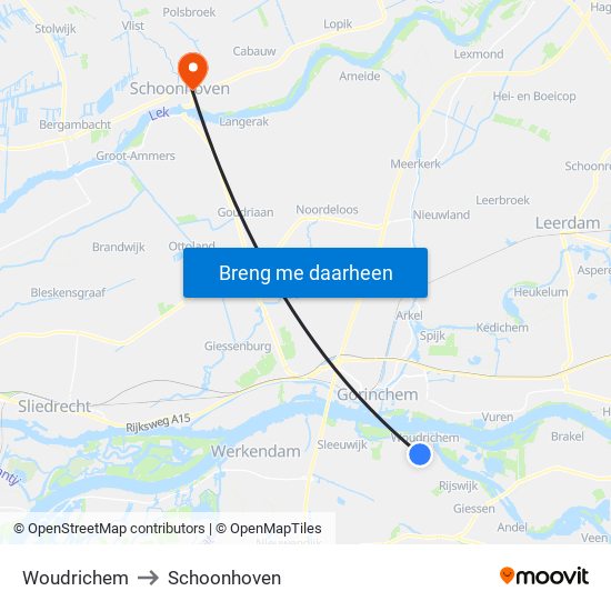 Woudrichem to Schoonhoven map