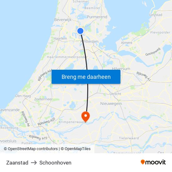 Zaanstad to Schoonhoven map