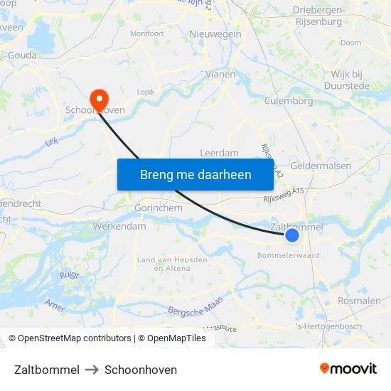 Zaltbommel to Schoonhoven map