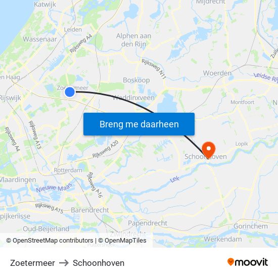 Zoetermeer to Schoonhoven map