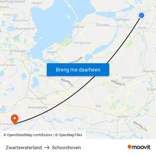 Zwartewaterland to Schoonhoven map