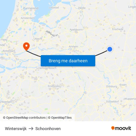 Winterswijk to Schoonhoven map