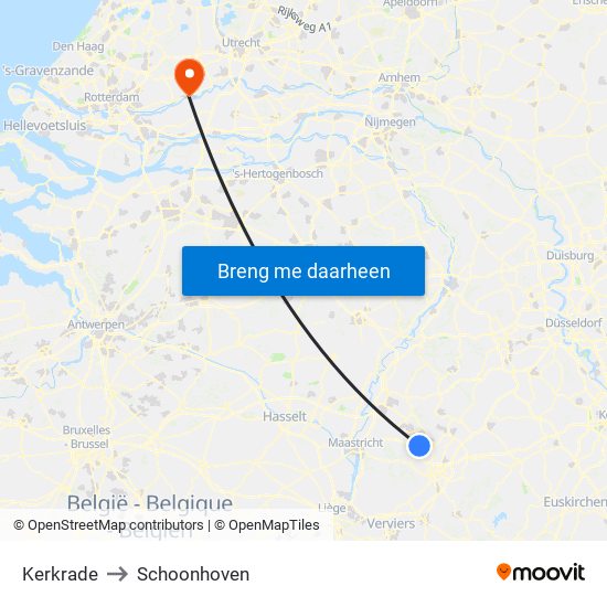Kerkrade to Schoonhoven map