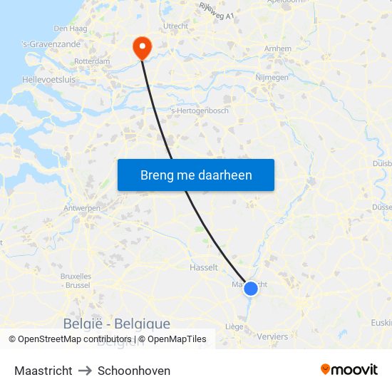 Maastricht to Schoonhoven map