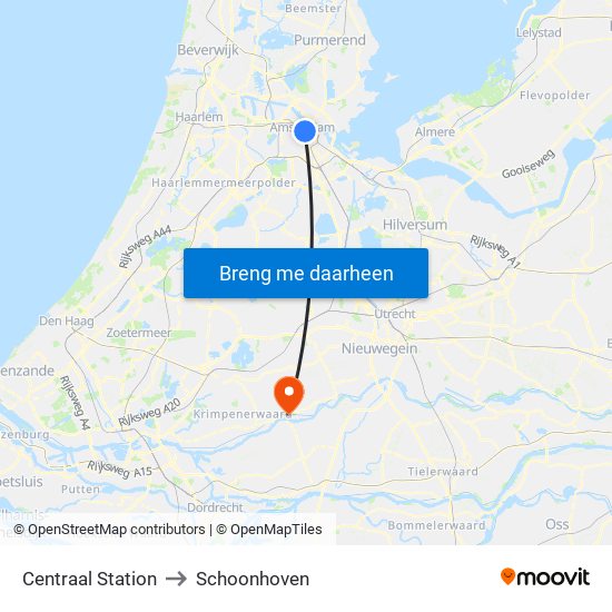 Centraal Station to Schoonhoven map