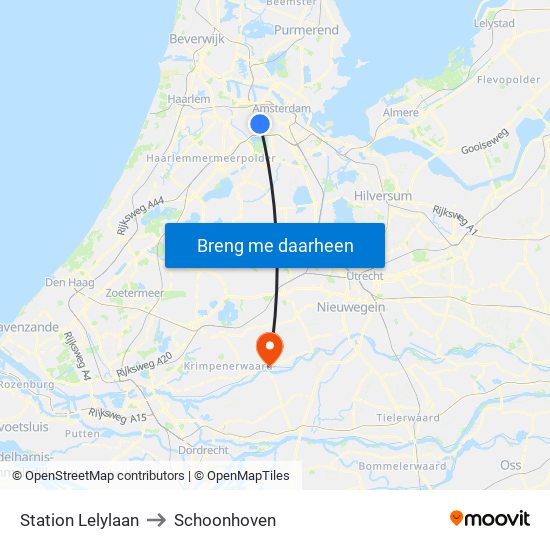 Station Lelylaan to Schoonhoven map