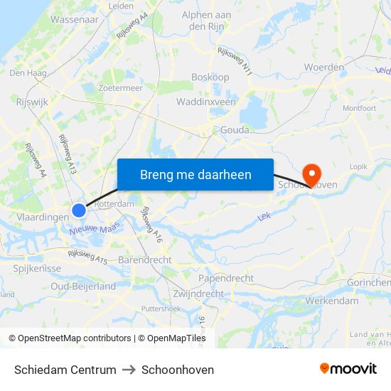 Schiedam Centrum to Schoonhoven map