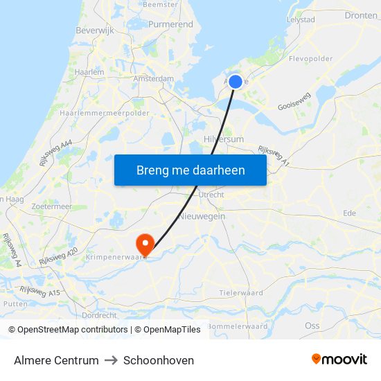 Almere Centrum to Schoonhoven map