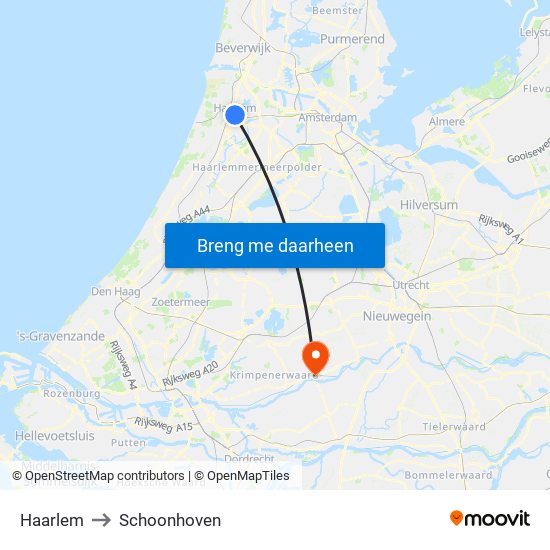 Haarlem to Schoonhoven map