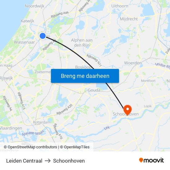 Leiden Centraal to Schoonhoven map